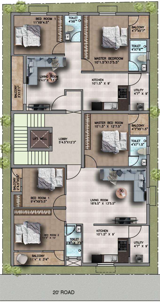 Typical floor plan — 3BHK and 2BHK