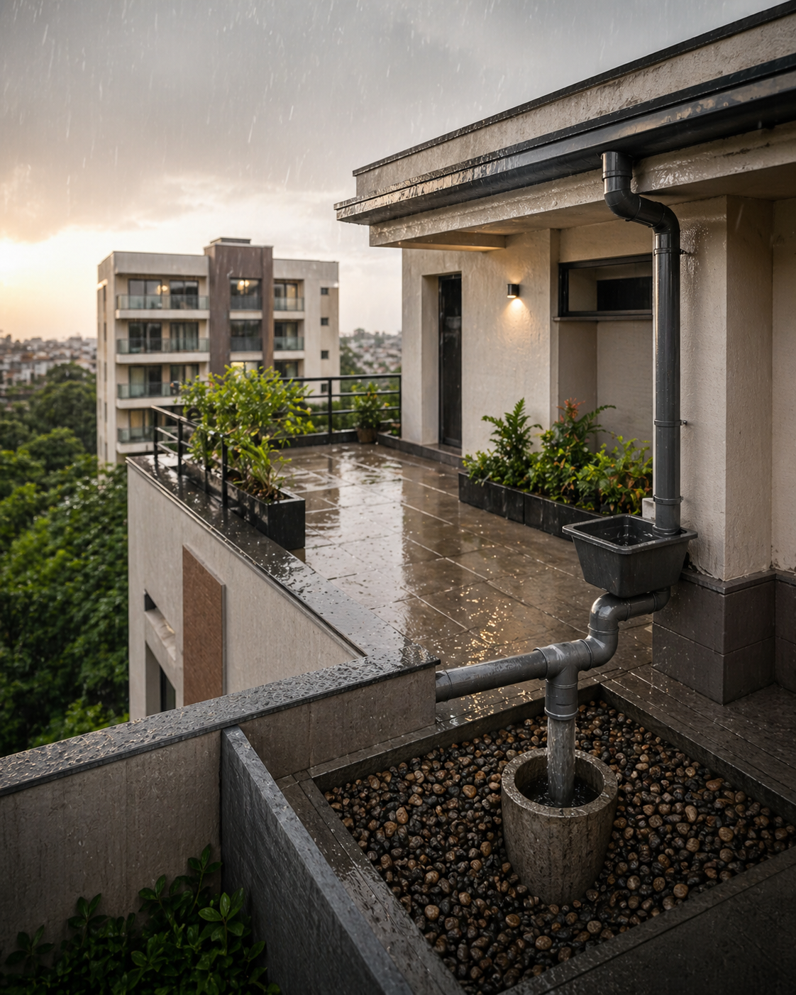 Rainwater harvesting system feeding the groundwater table